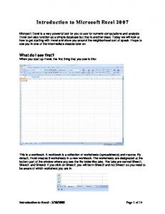 Introduction to Microsoft Excel 2007