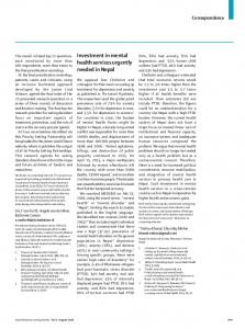 Investment in mental health services urgently needed in ... - The Lancet