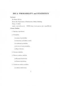 ISE 2: PROBABILITY and STATISTICS