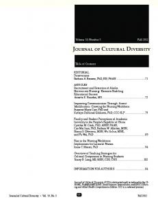 JOURNAL OF CULTURAL DIVERSITy