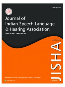 Journal of Indian Speech Language & Hearing ...