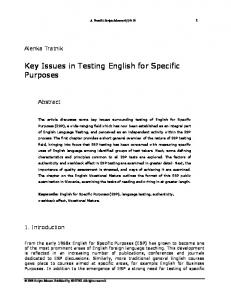 Key Issues in Testing English for Specific Purposes - Semantic Scholar