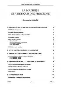 LA MAITRISE STATISTIQUE DES PROCEDES