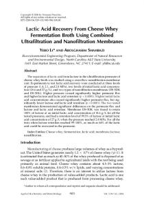 Lactic Acid Recovery From Cheese Whey