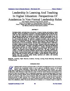 Leadership In Learning And Teaching In Higher Education - Eric