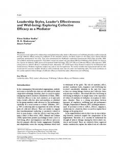 Leadership Styles, Leader's Effectiveness and Well ... - SAGE Journals