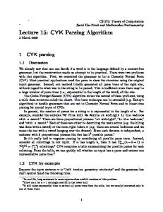 Lecture 15: CYK Parsing Algorithm