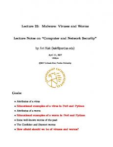 Lecture 22: Malware: Viruses and Worms Lecture Notes on ...