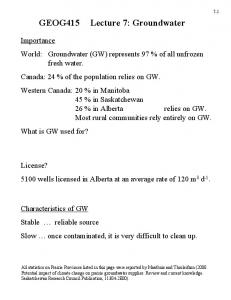 Lecture 7: Groundwater