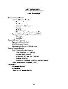 LECTURE SECTION 3 Sediment Transport