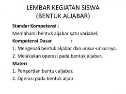 LEMBAR KEGIATAN SISWA (BENTUK ALJABAR)