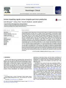 Lesions impairing regular versus irregular past tense