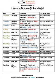 Lessons/Duroos @ the Masjid - Al Sunnah Masjid