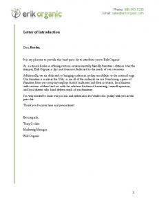 Letter of Introduction - Erik Organic