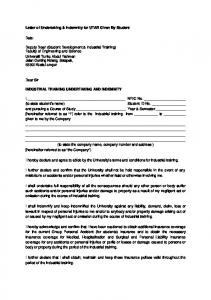 Letter of Undertaking and Indemnity