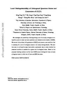 Local Distinguishability of Orthogonal Quantum States and Generators ...