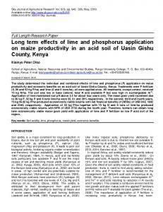 Long term effects of lime and phosphorus application ... - Sky Journals