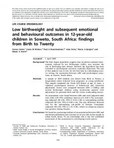 Low birthweight and subsequent emotional and ... - Semantic Scholar