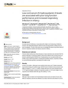 Low cord-serum 25-hydroxyvitamin D levels are associated ... - PLOS