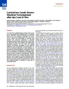 Luminal Iron Levels Govern Intestinal Tumorigenesis after ... - Cell Press