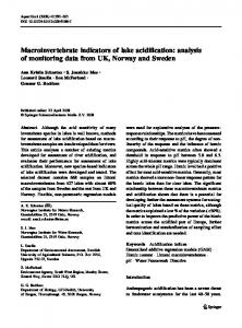 Macroinvertebrate indicators of lake acidification - Ephemeroptera ...