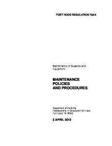 MAINTENANCE POLICIES AND PROCEDURES