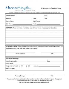 Maintenance Request Form - Morris Hayden Property Management