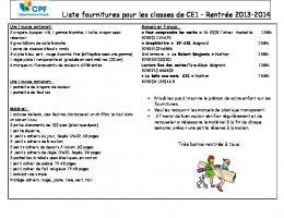 Manuels et fournitures CE1 2013-2014