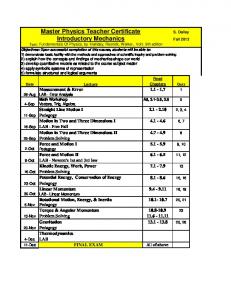 Master Physics Teacher Certificate Introductory Mechanics