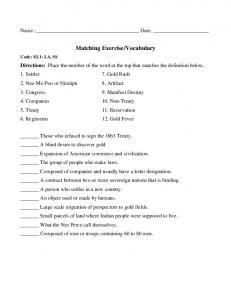 Matching Exercise/Vocabulary