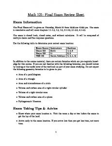 Math 121: Final Exam Review Sheet