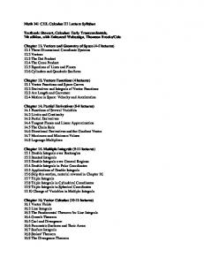 Math 241 F1H. Calculus III Lecture Syllabus Textbook: Stewart ...