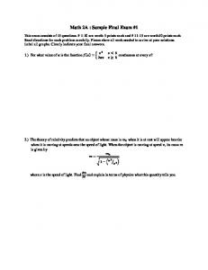 Math 2A : Sample Final Exam #1