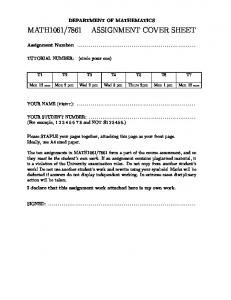 MATH1061/7861 ASSIGNMENT COVER SHEET