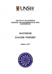 MATH5725 GALOIS THEORY