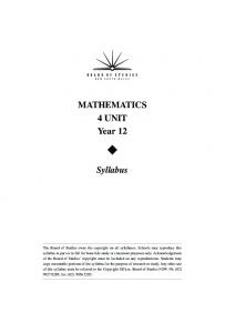 Mathematics 4 Unit Syllabus