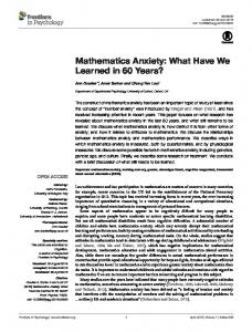 Mathematics Anxiety - Semantic Scholar