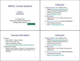 ME451: Control Systems Instructor Course information Instructor