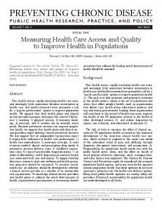 Measuring Health Care Access and Quality to Improve Health in ...