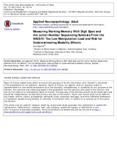 Measuring Working Memory With Digit Span and the Letter-Number ...