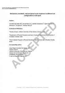 Mechanical, metabolic, and perceptual acute responses to different set