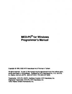 MED-PC for Windows Programmer's Manual