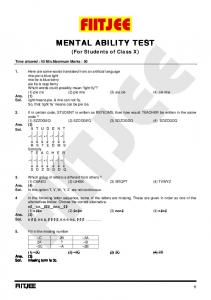 MENTAL ABILITY TEST - FIITJEE