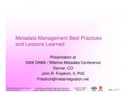 Metadata Management Best Practices and Lessons Learned