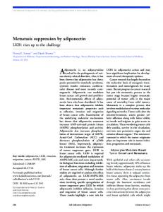 Metastasis suppression by adiponectin