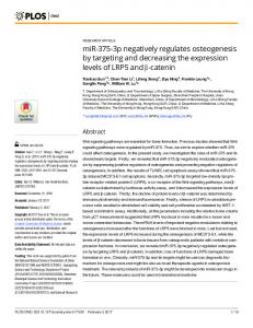 miR-375-3p negatively regulates osteogenesis by targeting and ... - Plos