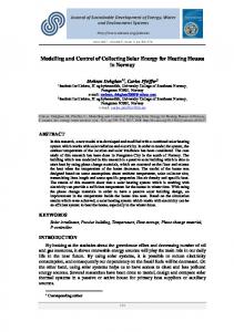 Modelling and Control of Collecting Solar Energy for ... - SDEWES