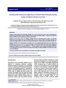 Mortality Risk Prediction by Application of Pediatric Risk of Mortality ...