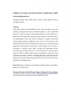 Multilevel Governance and Social Cohesion - Social Polis