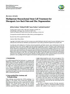 Multipotent Mesenchymal Stem Cell Treatment for Discogenic Low ...